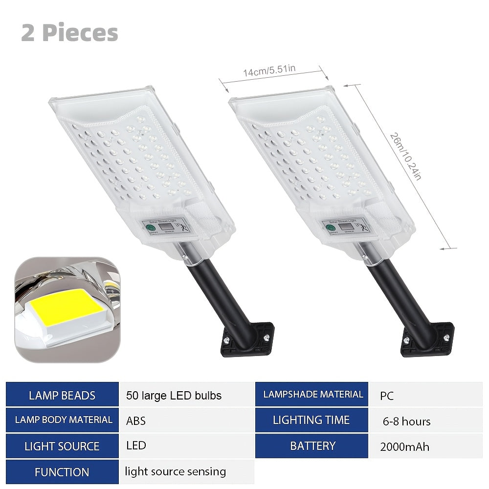 LED Solar Street Lamp Set with Motion Sensor and Remote Control References, Two-Piece Option Labels for Garden, Terrace and Parking Area Lighting