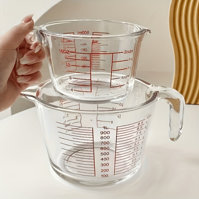 Handled Glass Measuring Cup for Recipe Ingredients and Home Baking Prep, Single Medium Selection or Two-Piece Set with Listed 16.91oz and 33.81oz Capacities