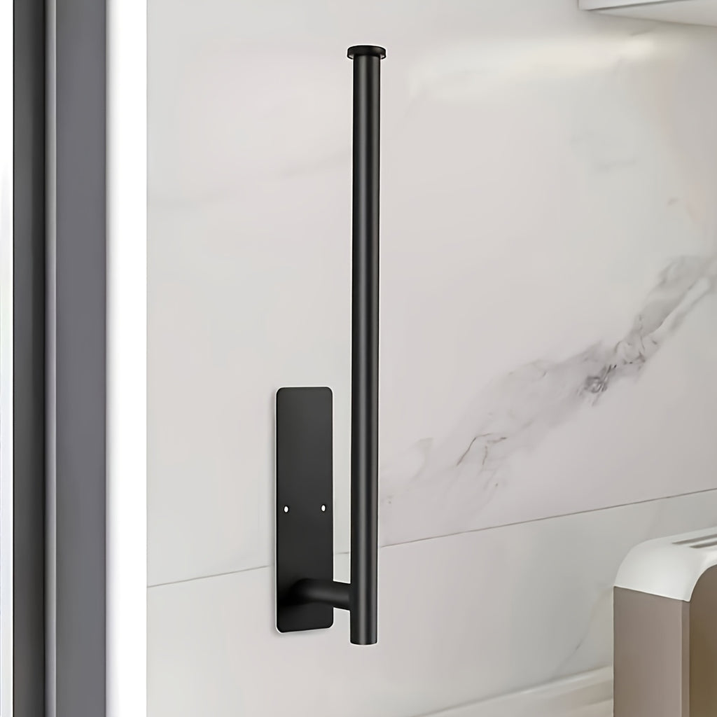 Self-Adhesive Paper Towel Holder in Stainless Steel, Single No-Drill Wall-Mounted Roll Organizer in Silvery or Black for Kitchen and Bathroom Storage