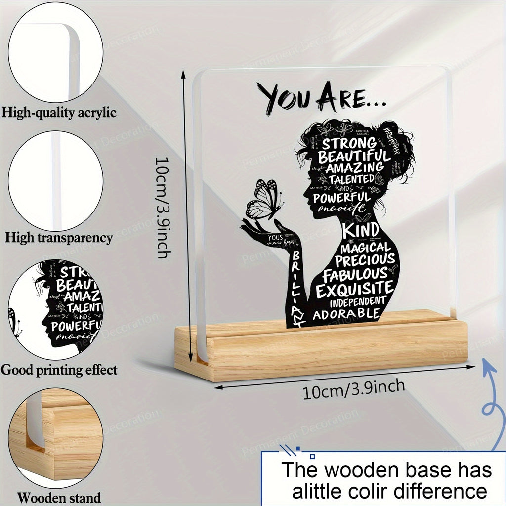 Positive Affirmation Desk Decor, 1-Piece Flat Acrylic Decoration with You Are Powerful, Beautiful, Amazing Message for Home Office and Encouragement Gifts