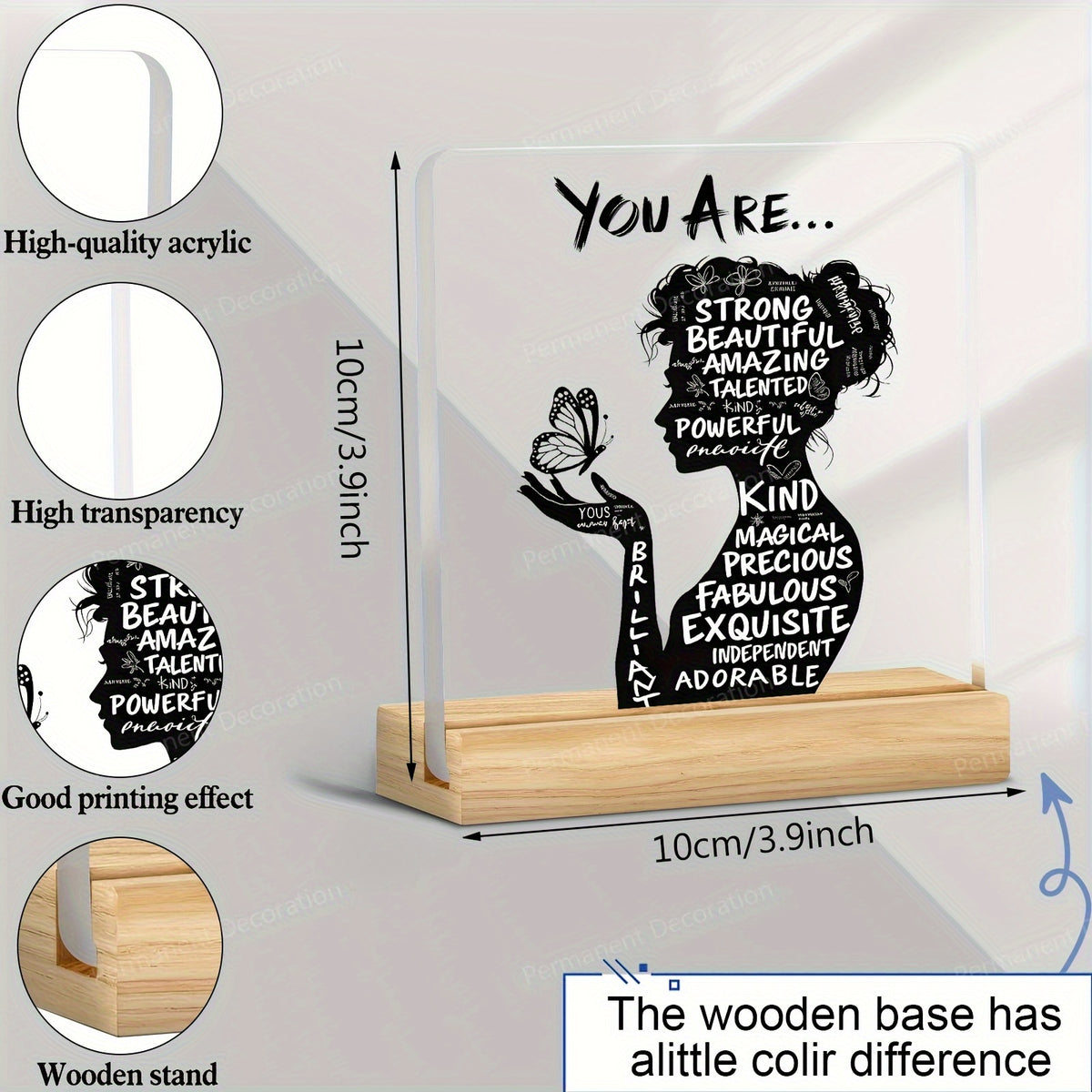 Positive Affirmation Desk Decor, 1-Piece Flat Acrylic Decoration with You Are Powerful, Beautiful, Amazing Message for Home Office and Encouragement Gifts