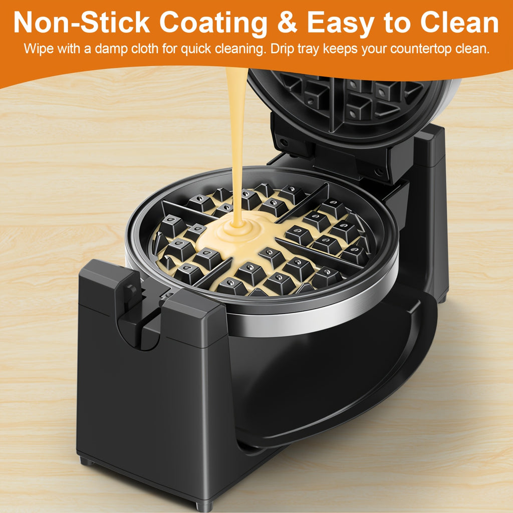 Rotating Belgian Waffle Maker with Listed 180-Degree Flip and Adjustable Browning, Silvery Single-Layer or Double Waffle Iron Options for Home Breakfasts