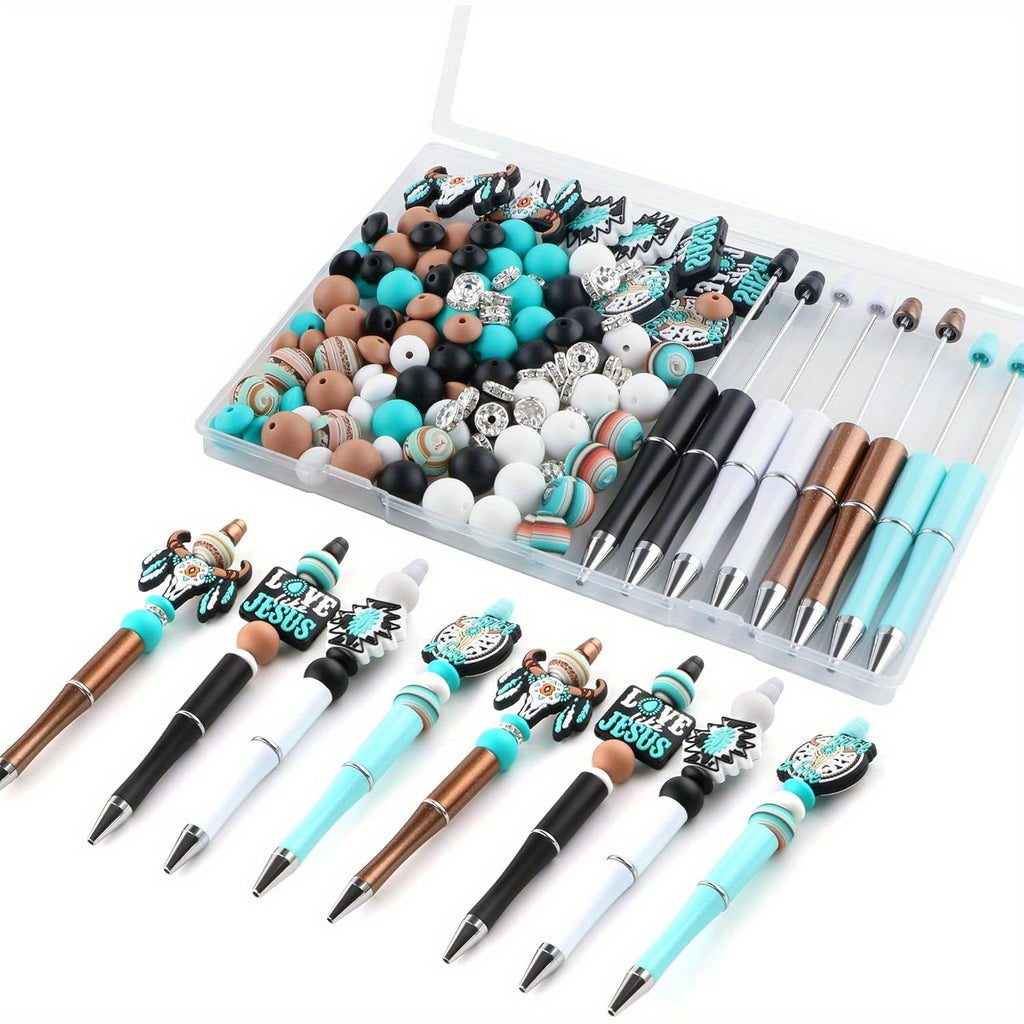Turquoise Silicone Beads for Pens and Keychains, 146-Piece Mixed Craft Assortment with Listed 10mm Round and 12mm/15mm Beads for DIY Jewelry and Decorations