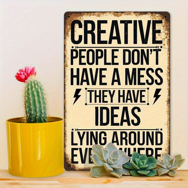 Creative People Metal Wall Sign, Retro 8 x 12 Inch Flat Iron Quote Plaque for Artist Studios, Writing Nooks, Craft Rooms and Home Office Decor