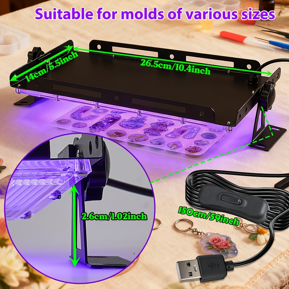 Stand-Equipped Resin Curing Lamp in Black with 96 or 144 LED Option Labels, One-Button Craft Light for Compatible Light-Curing Resin Jewelry and Mold Projects