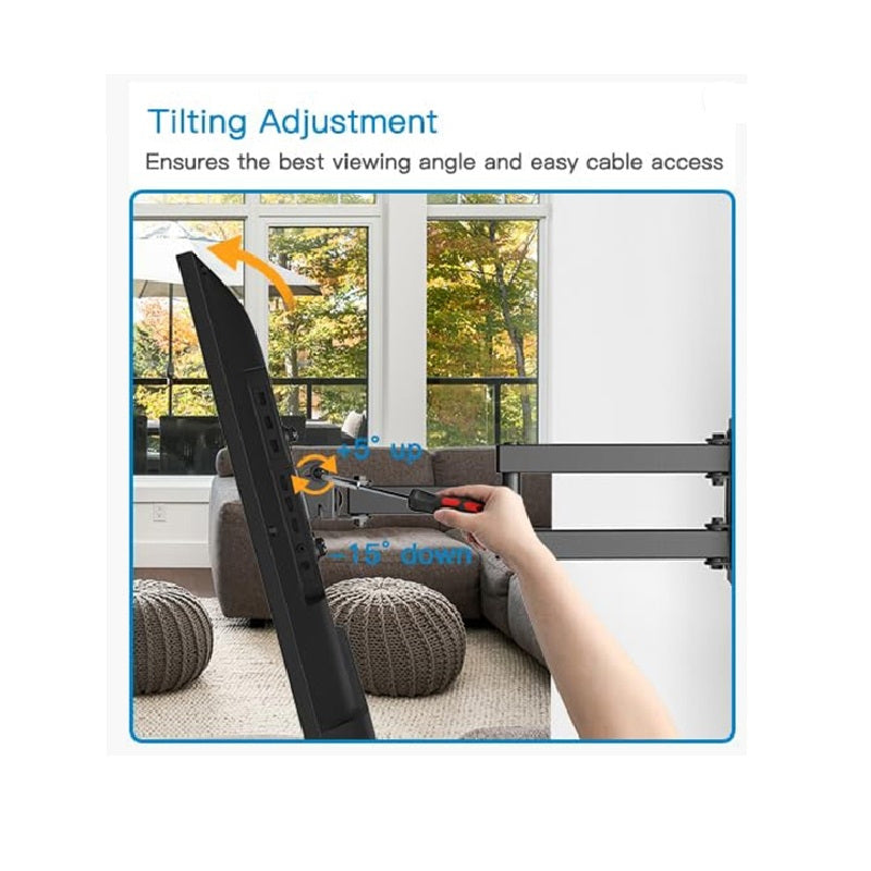 Full Motion TV Wall Mount in Black with Swivel Extension Arm, Tilt and Leveling, 26–55 or 26–60 Inch Options, Listed Maximum VESA 400 x 400mm