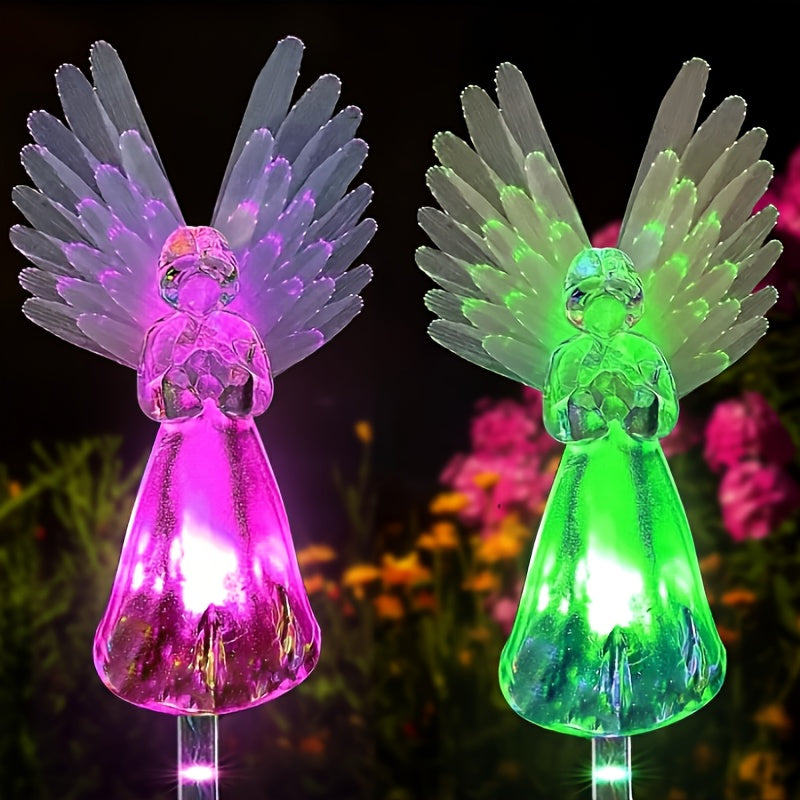 Solar Angel Garden Lights in Listed Two- or Four-Piece Options, Outdoor Decorative Lighting for Yard and Patio Displays, Housewarming and Seasonal Gift Ideas