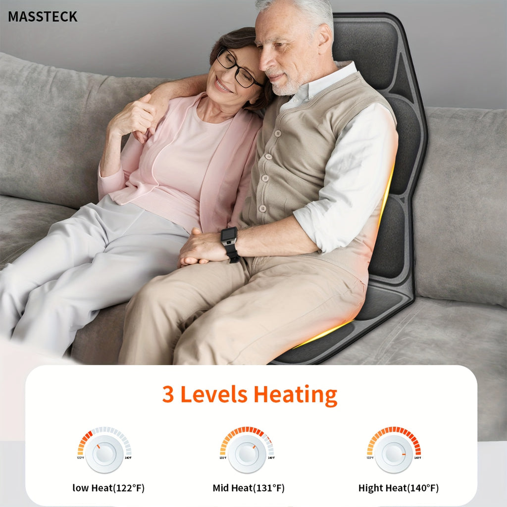 MASSTECK Heated Vibration Seat Cushion with Nine Listed Motors and Triple Back Heating Wording, Black Massage Mat for Compatible Chair or Couch Comfort Routines