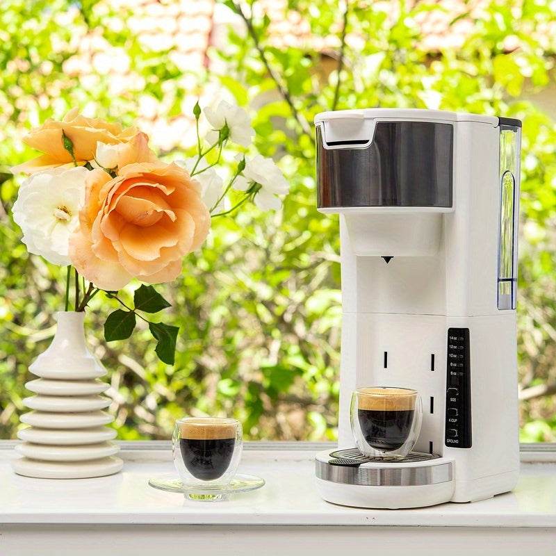 Milky White Single-Serve Coffee Brewer with Built-In Water Tank and Listed K-Cup and Ground Coffee Compatibility for Home Kitchen Counters and Coffee Bar Routines