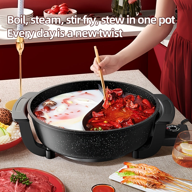 Yin Yang Electric Cooking Pot by Aoran, Black Nonstick Kitchen Cooker with US Plug for Steaming, Boiling, Stir-Frying and Stewing, Gift Bag Option