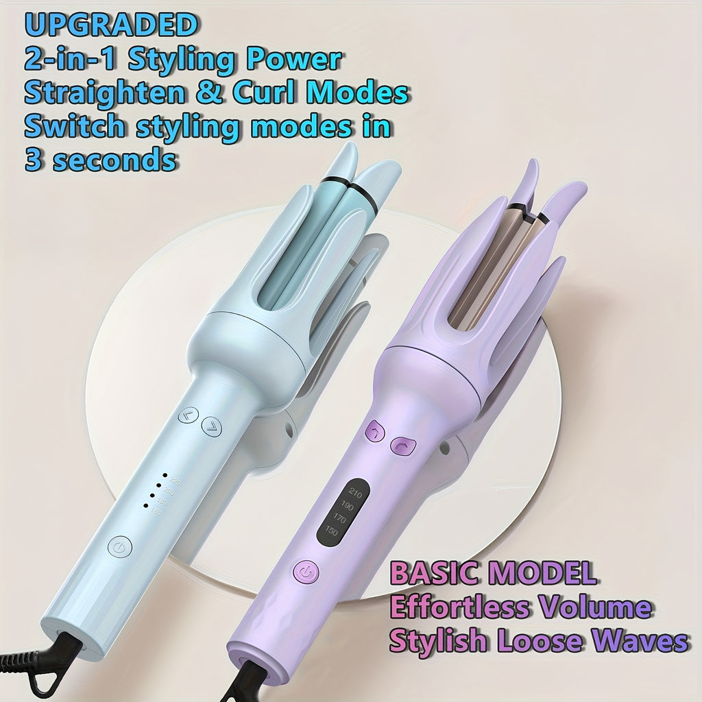 Hair Straightener and Curler Combo by A&Bhair, Blue Upgraded Model with Listed Ceramic PTC Plates, Multiple Temperature Modes, Negative Ions and Auto Shut-Off