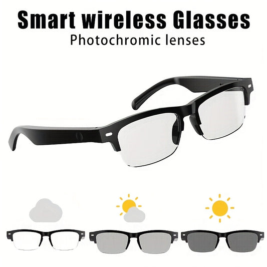 Rechargeable Audio Smart Glasses with Built-In Microphone and Speaker for Music and Calls, Listed Light-Changing Technology in Golden, Silvery or Black