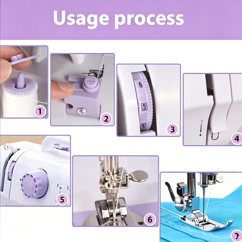 Dual Speed Sewing Machine for Beginners with Listed 12 Stitches, LED Work Light, Foot Pedal and 12-Color Thread Set, Portable Mini Electric Design for Home Craft Projects