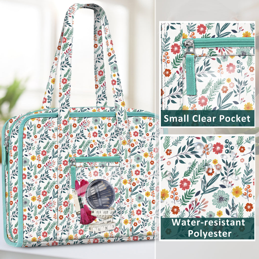 Sewing and Craft Storage Tote by FINPAC, 800D Polyester Organizer with Clear PVC Pockets and Two Top Handles, 13 x 4.5 x 10.5 Inches, Five Styles, Bag Only