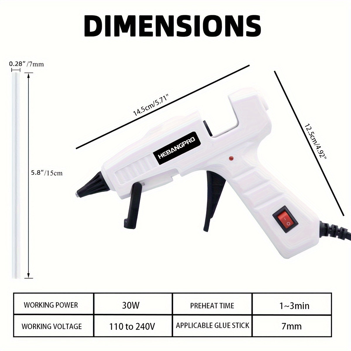 Hot Glue Gun Kit 30W with 30 Glue Sticks, 7 x 150mm Hot Melt Adhesive Tool in Seven Color Options for DIY Crafts, Handmade Decorations and Small Home Repairs