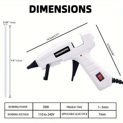 Hot Glue Gun Kit 30W with 30 Glue Sticks, 7 x 150mm Hot Melt Adhesive Tool in Seven Color Options for DIY Crafts, Handmade Decorations and Small Home Repairs