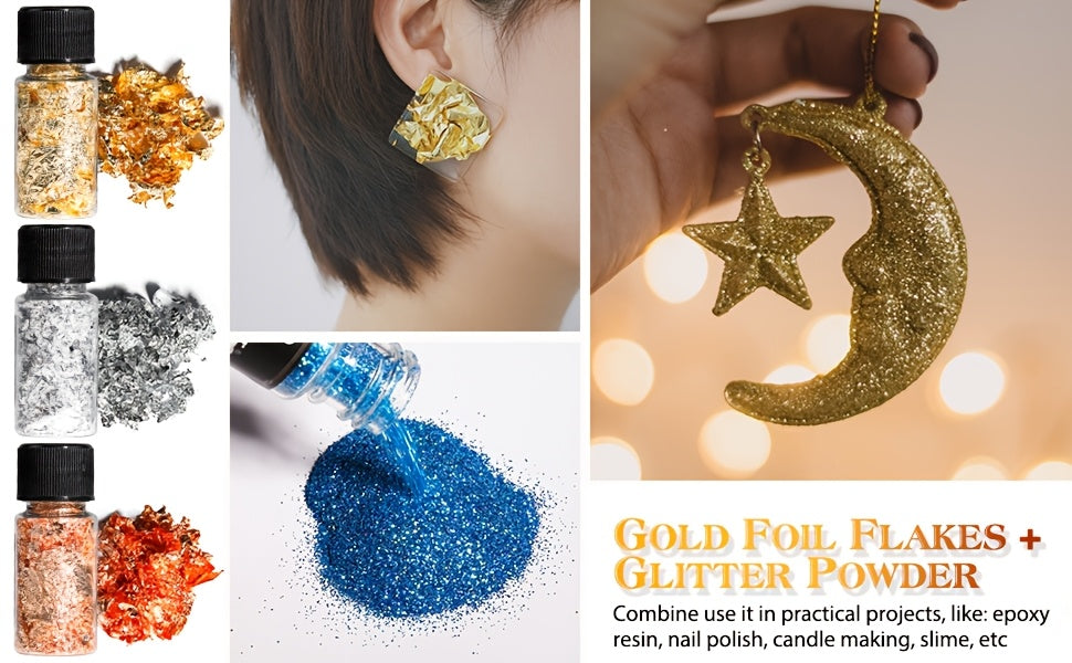 Mica Pigment and Glitter Craft Set with Listed 26 Mica Shades, Three Foil Flake Colors and Three Glitter Powders for Compatible Epoxy Resin Decorative Projects
