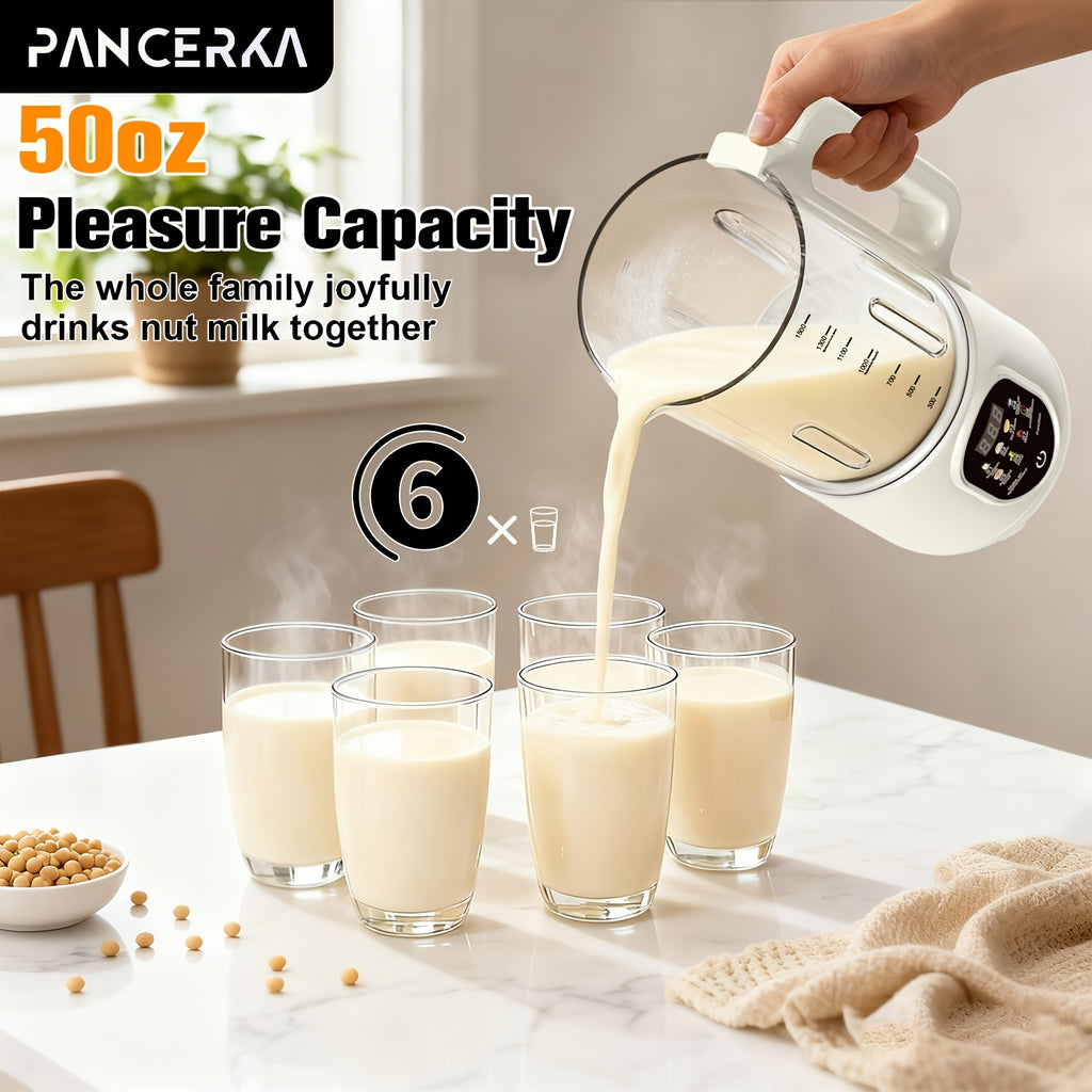One-Touch Nut Milk Maker by PANCERKA, White A Automatic Countertop Blender for Compatible Almond, Oat, Soy and Coconut Beverage Recipes and Kitchen Preparation