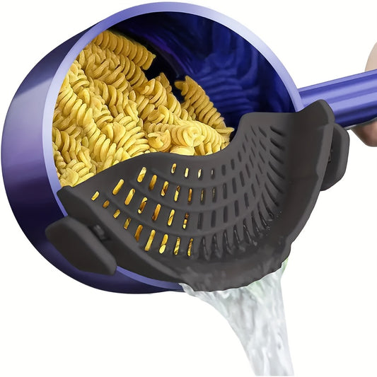 Clip-On Silicone Strainer with Metal Clip for Compatible Pots and Pans, Dishwasher-Safe Pasta and Vegetable Drainer, Listed 446°F Heat Resistance, Random Style