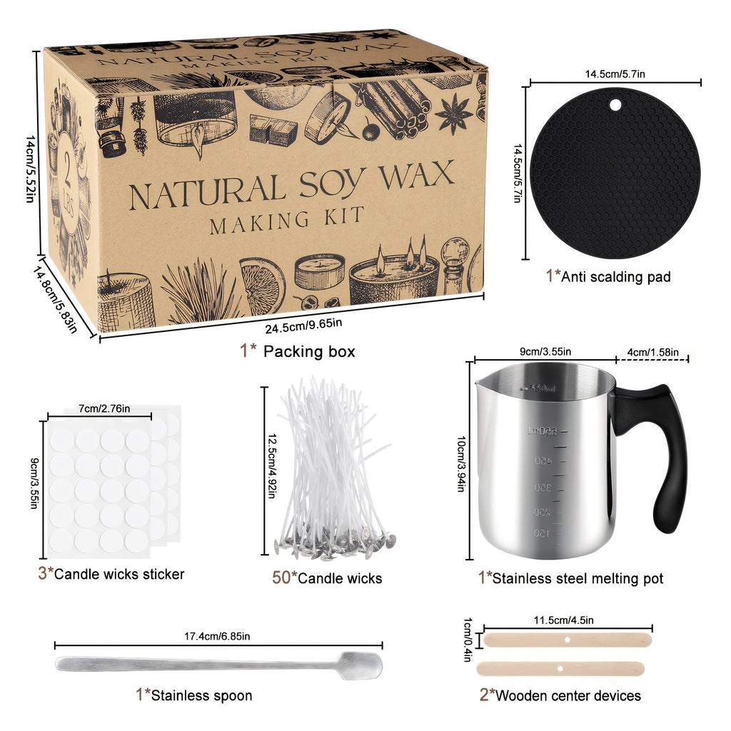 Soy Wax Bead Candle Making Set, 2LB Option with Listed 304 Stainless Steel Pouring Pot for Adult Beginner Container Candle Crafts and Handmade Gift Projects