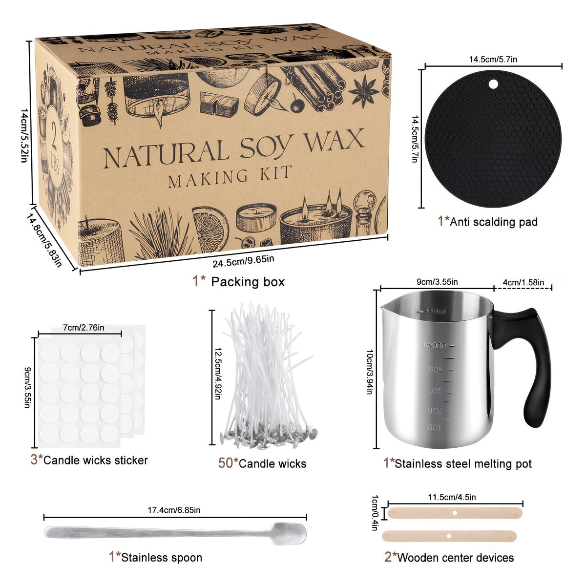 Soy Wax Bead Candle Making Set, 2LB Option with Listed 304 Stainless Steel Pouring Pot for Adult Beginner Container Candle Crafts and Handmade Gift Projects