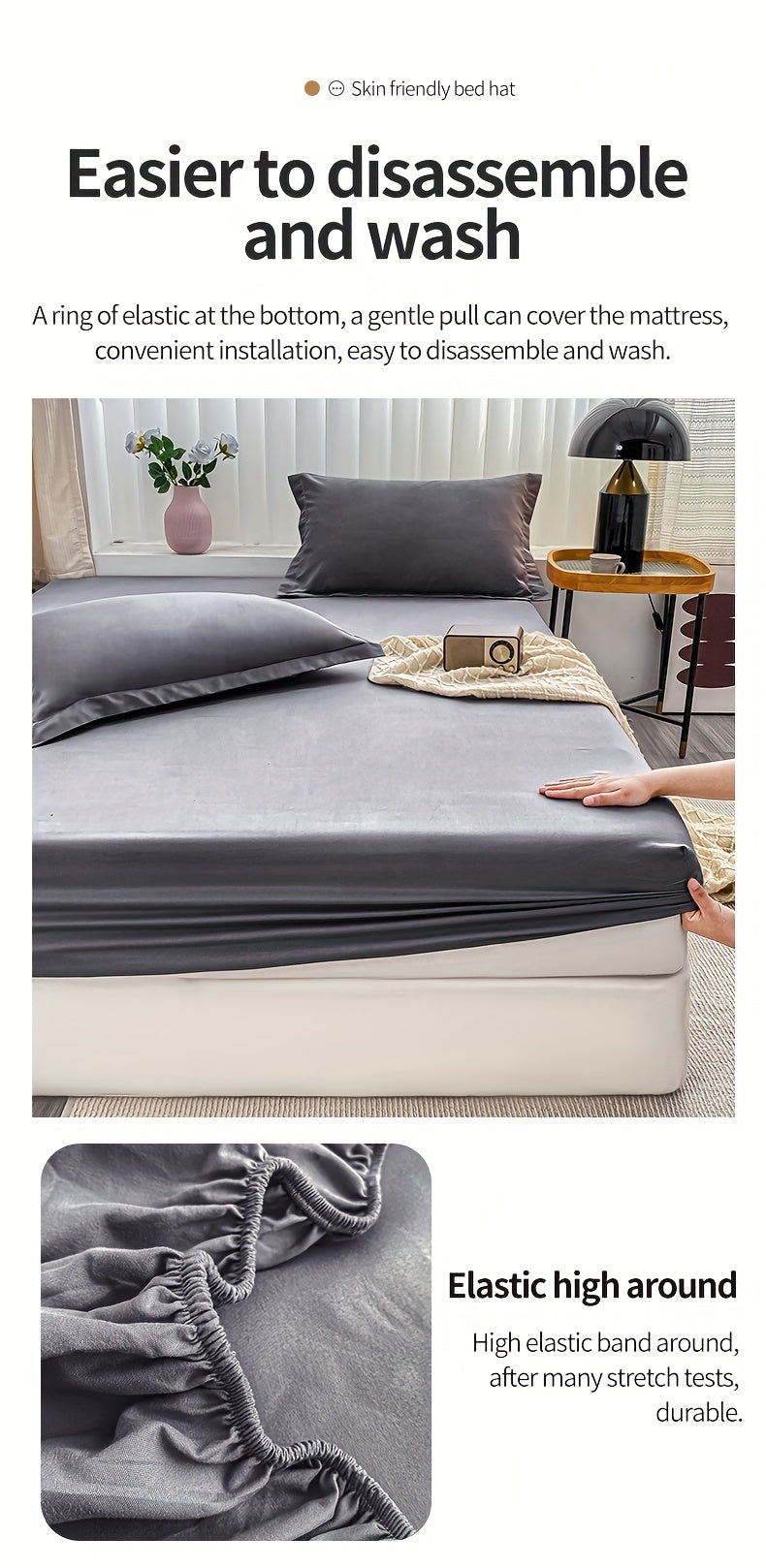 Three-Piece Solid Fitted Sheet and Pillowcase Set, One Soft-Feel Mattress Sheet with Two Pillowcases in Ten Size Labels and Six Colors for Home Bedrooms
