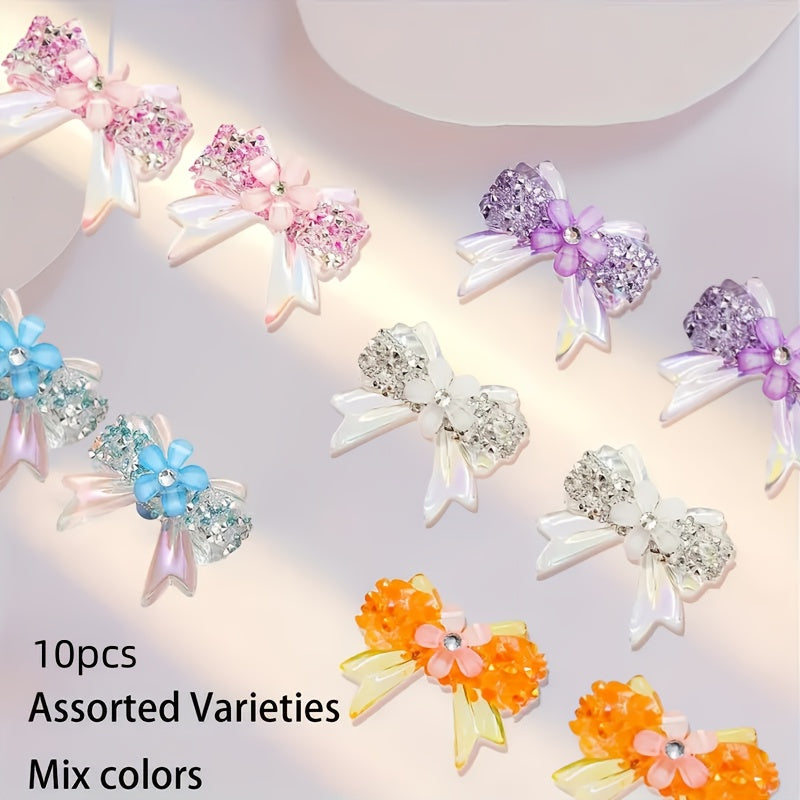 Rhinestone Bow Beads with Colorful Transparent Cut-Design Styling, Listed 10-Piece Craft Set for Personalized Jewelry, Beaded Pens, Keychains and Handmade Gift Projects