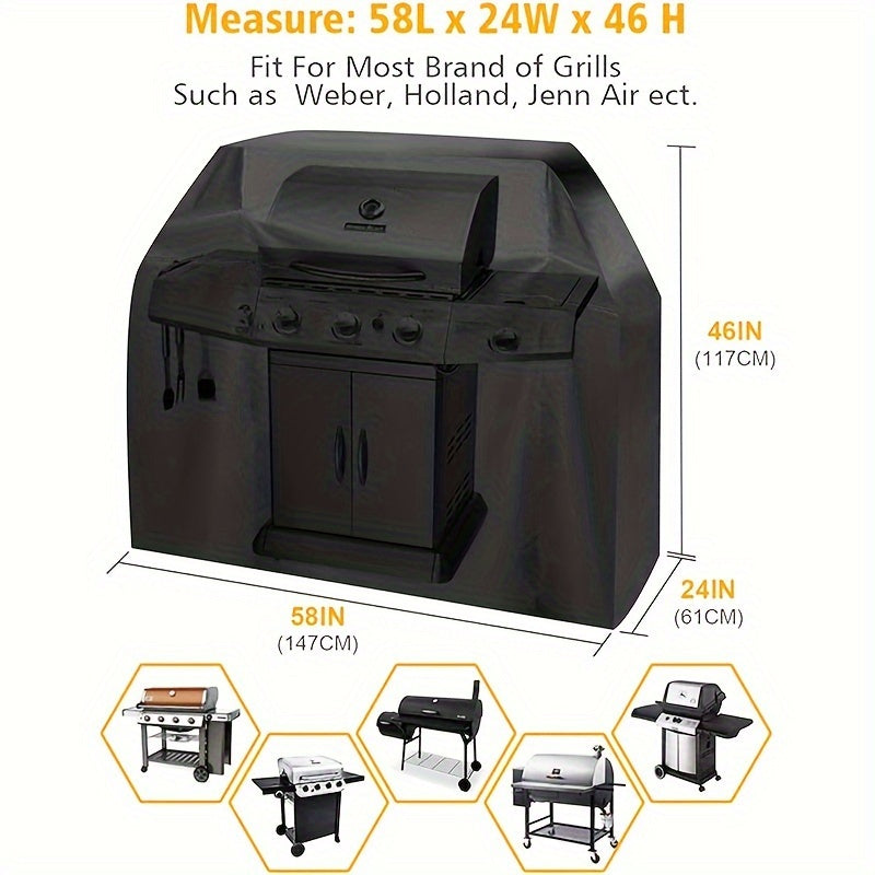 BBQ Grill Cover with Strap Fastening and Buckle Closure, Tear-Resistant Oxford Fabric Outdoor Barbecue Cover in Listed 58 x 46 x 24 Inch Size for Patio Storage