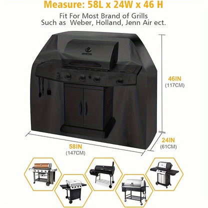 BBQ Grill Cover with Strap Fastening and Buckle Closure, Tear-Resistant Oxford Fabric Outdoor Barbecue Cover in Listed 58 x 46 x 24 Inch Size for Patio Storage