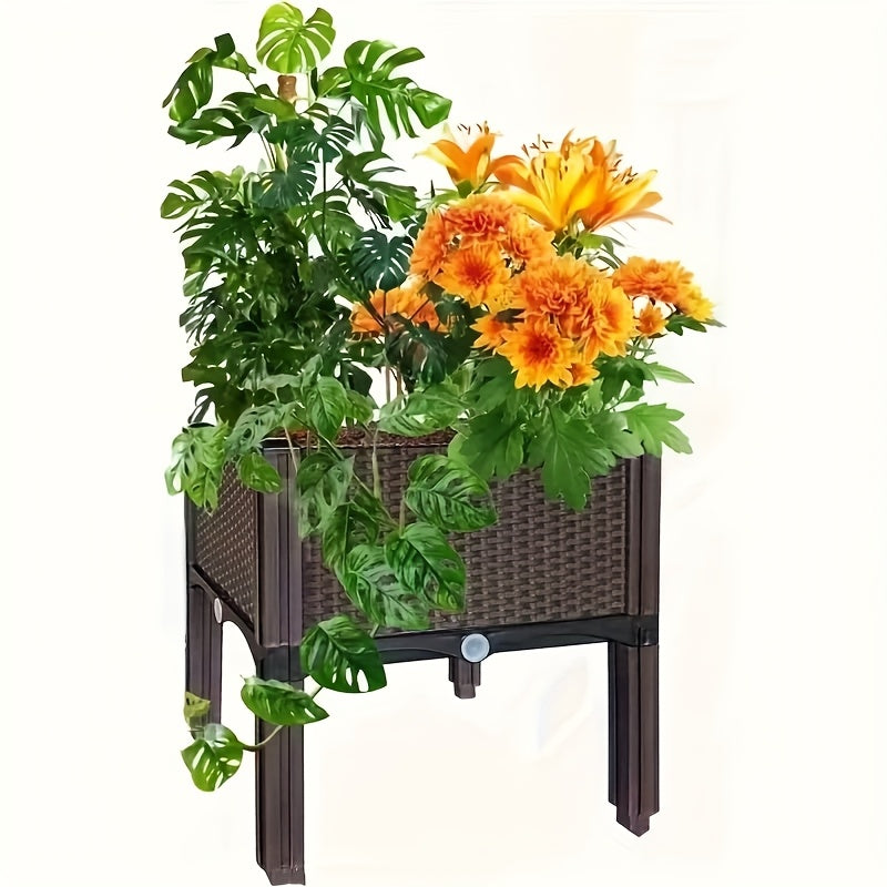 Linkable Elevated Planter Boxes with Legs, Black Woven-Style Plastic Garden Containers with Drainage Holes for Flowers, Herbs and Vegetables, 1, 2 or 4 Pieces