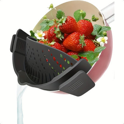 Clip-On Silicone Strainer with Metal Clip for Compatible Pots and Pans, Dishwasher-Safe Pasta and Vegetable Drainer, Listed 446°F Heat Resistance, Random Style
