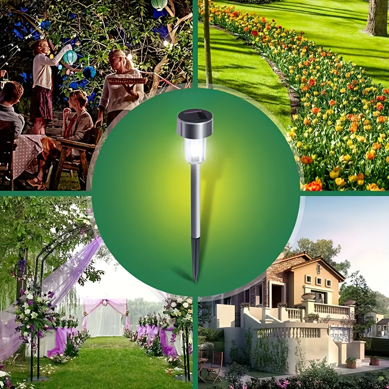 Solar LED Rod Lights with Listed Stainless Steel and IP44 Rating, 20 to 50 Piece Pack Labels in Multicolor, White or Warm Light for Garden and Patio Decoration