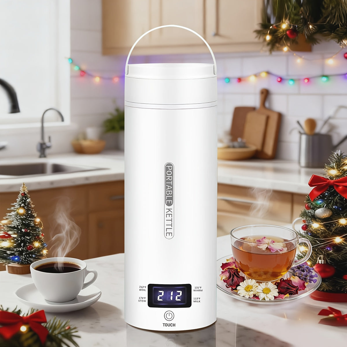 Temperature Control Travel Kettle with Four Settings, Compact Electric Water Boiler with Listed 304 Stainless Steel, Auto Shut-Off and White, Black or Pink Options
