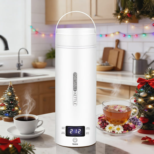 Temperature Control Travel Kettle with Four Settings, Compact Electric Water Boiler with Listed 304 Stainless Steel, Auto Shut-Off and White, Black or Pink Options