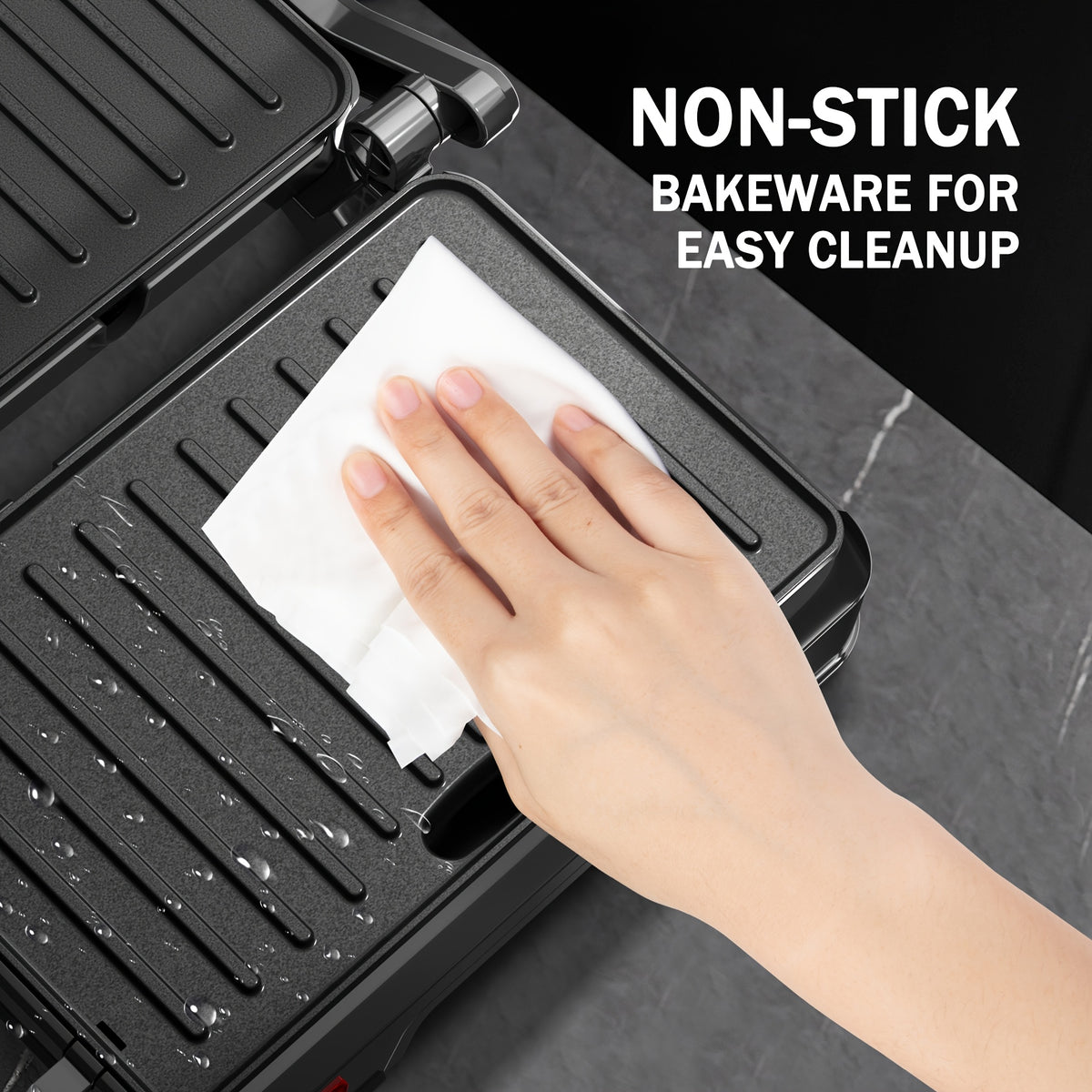 Two-Slice Panini Grill Press in Black with Listed 850W Heating, Nonstick Plate Design and 180-Degree Opening for Sandwich Toasting and Home Kitchen Cooking