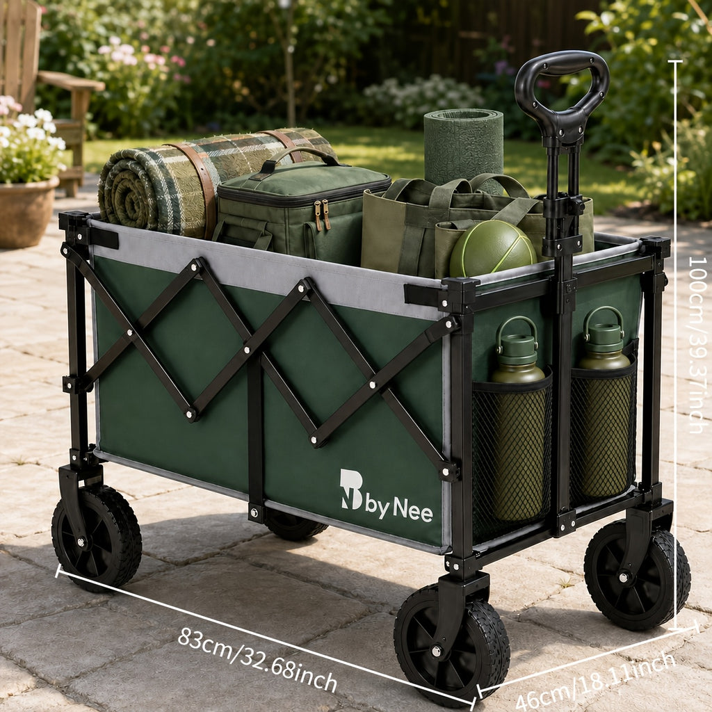 All-Terrain Folding Wagon with Heavy-Duty Metal Frame, Collapsible Camping and Garden Utility Cart for Picnics, Shopping and Outdoor Gear Transport