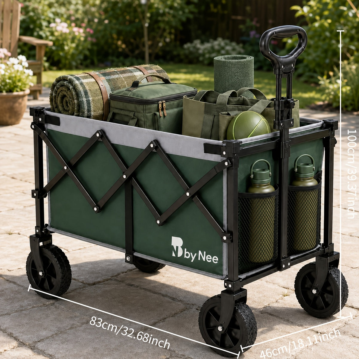 All-Terrain Folding Wagon with Heavy-Duty Metal Frame, Collapsible Camping and Garden Utility Cart for Picnics, Shopping and Outdoor Gear Transport