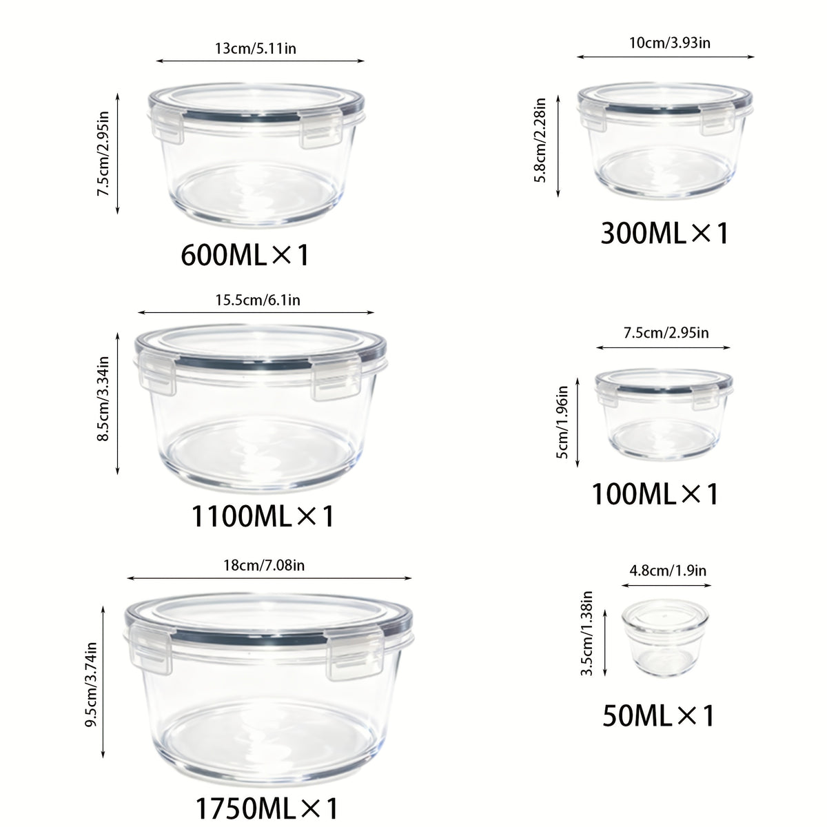 Round PP Food Storage Containers with Lids, 12-Piece Set of Six Stackable Plastic Meal Prep Bowls and Six Covers for Everyday Kitchen Organization