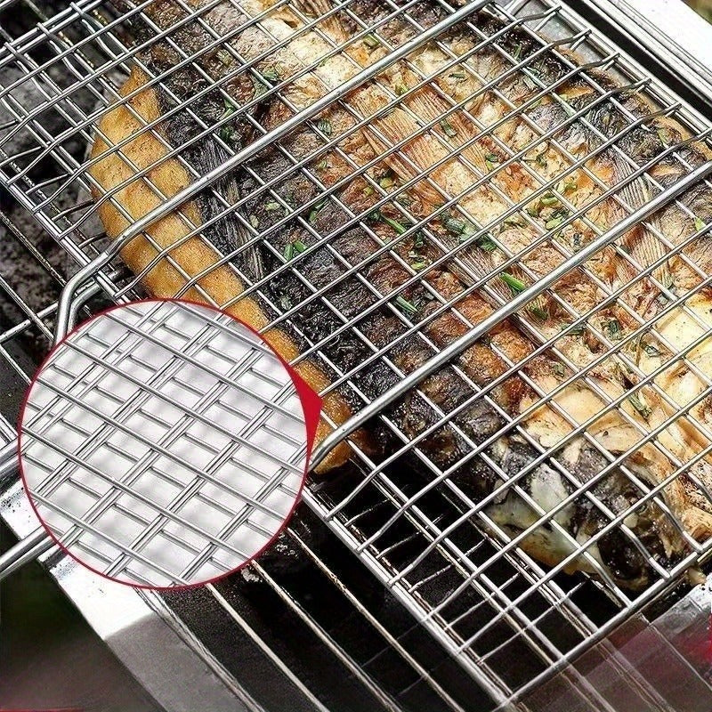 Rectangular Grill Basket with Large-Capacity Metal Grid Design for Fish, Chicken, Steak, Shrimp and Vegetables at Backyard BBQs, Picnics and Camping