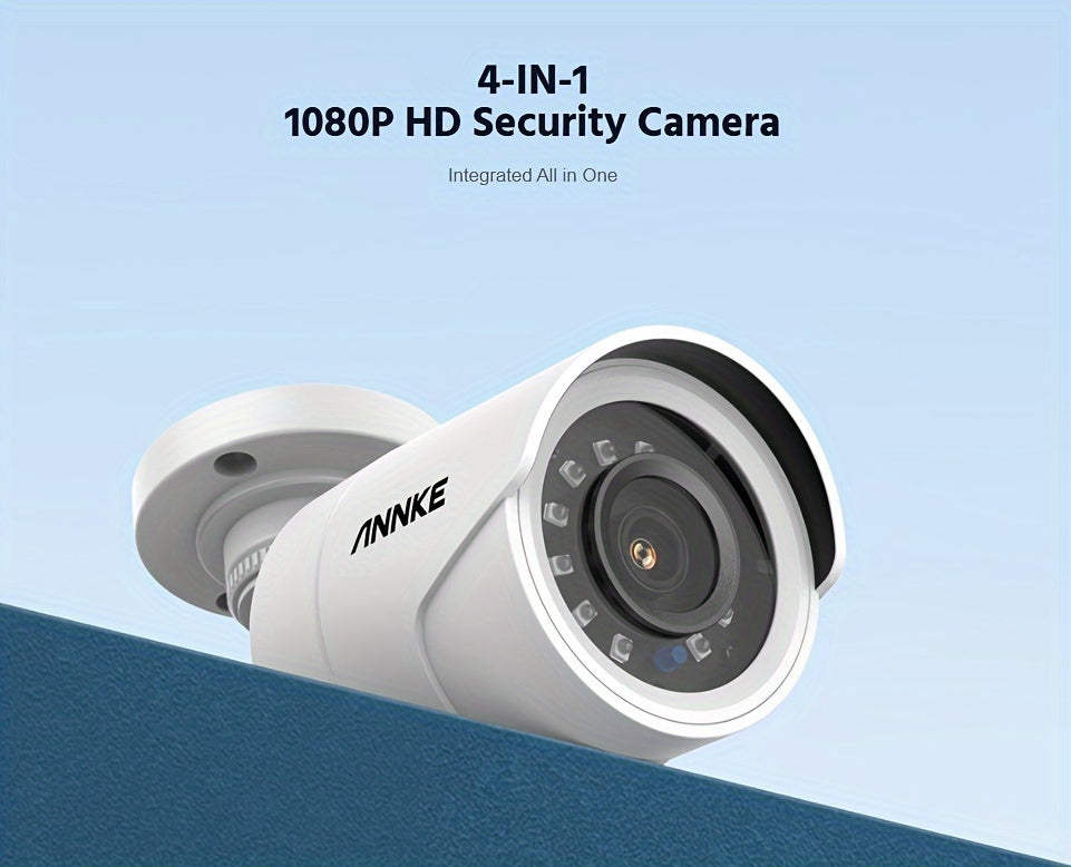 ANNKE Wired CCTV Bullet Camera, 1080P 4-in-1 AHD TVI CVI CVBS DVR Add-On with 3.6mm Lens and Infrared Night Vision, White, Power Adapter Not Included