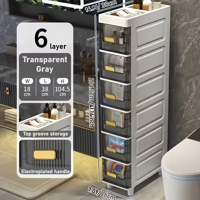Slim Storage Cabinet with Drawers and Listed PP Material, Three-, Four- or Five-Layer and Six-Drawer Options for Bathroom, Kitchen and Small-Space Organization