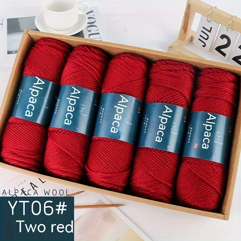 Alpaca Blend Knitting Yarn, Five-Piece Set with Listed 95% Alpaca and 5% Acrylic, 3.53 oz per Piece for 4–5 mm Needles and Handmade Scarves, Hats or Sweaters