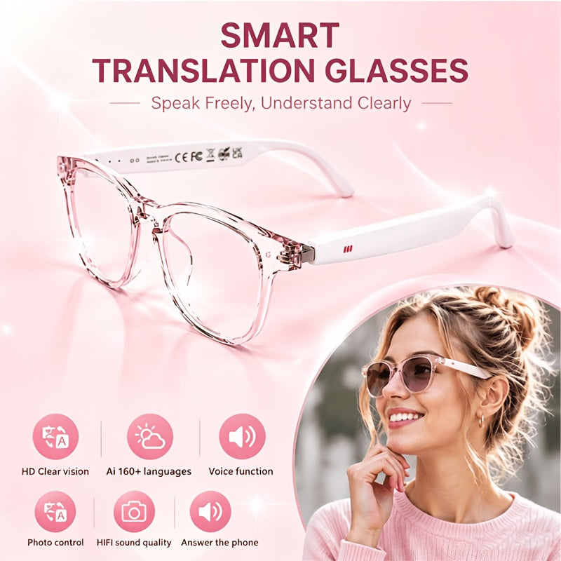 2026 Smart Translation Glasses with Real-Time Video Translation in 160+ Languages, Voice/Speech Translator, App-Controlled Photochromic Suitable for Men & Women, for Cycling, Office, Travel, Gift Device