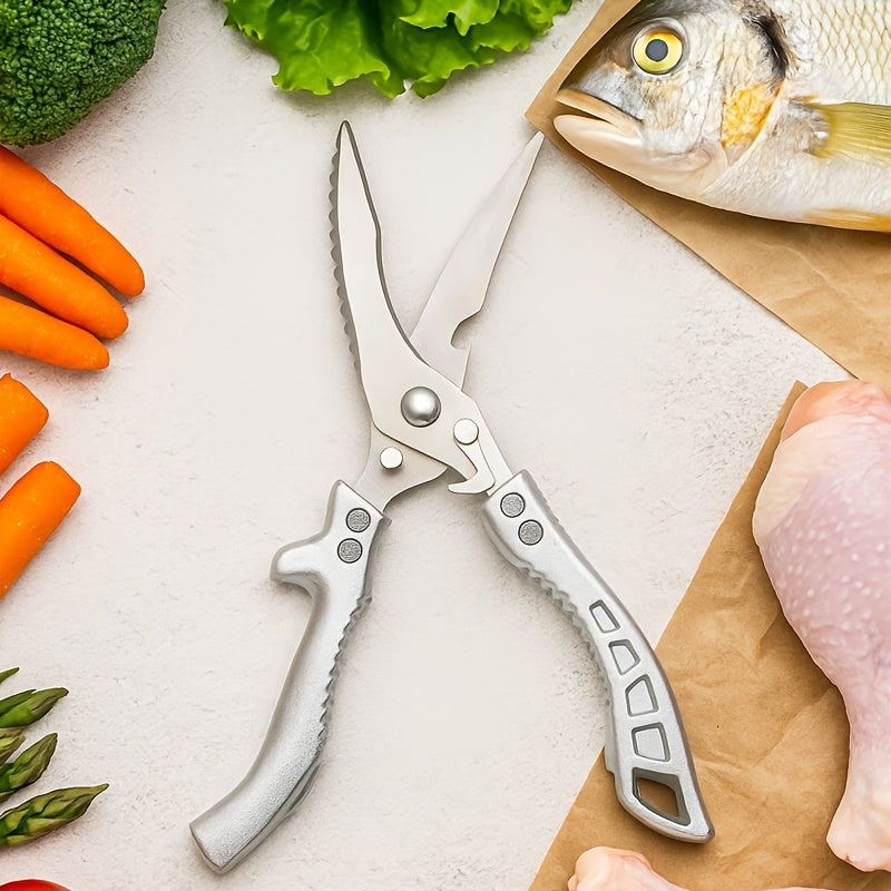 Carbon Steel Kitchen Scissors with Ergonomic Ambidextrous Grip, Single-Pair Multipurpose Cooking Shears for Poultry, Fish and Meat Preparation