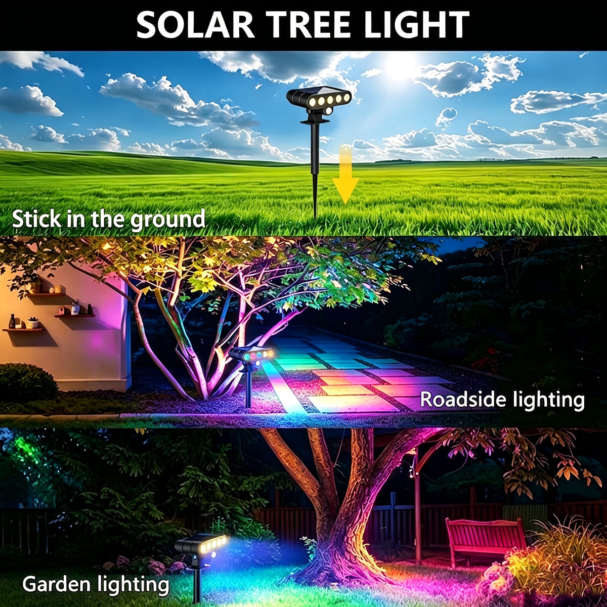 Solar Garden Accent Lights, Outdoor LED Landscape Spotlights with IP44 Rating, Warm White, Cool White or Colored Options for Patio and Holiday Decor
