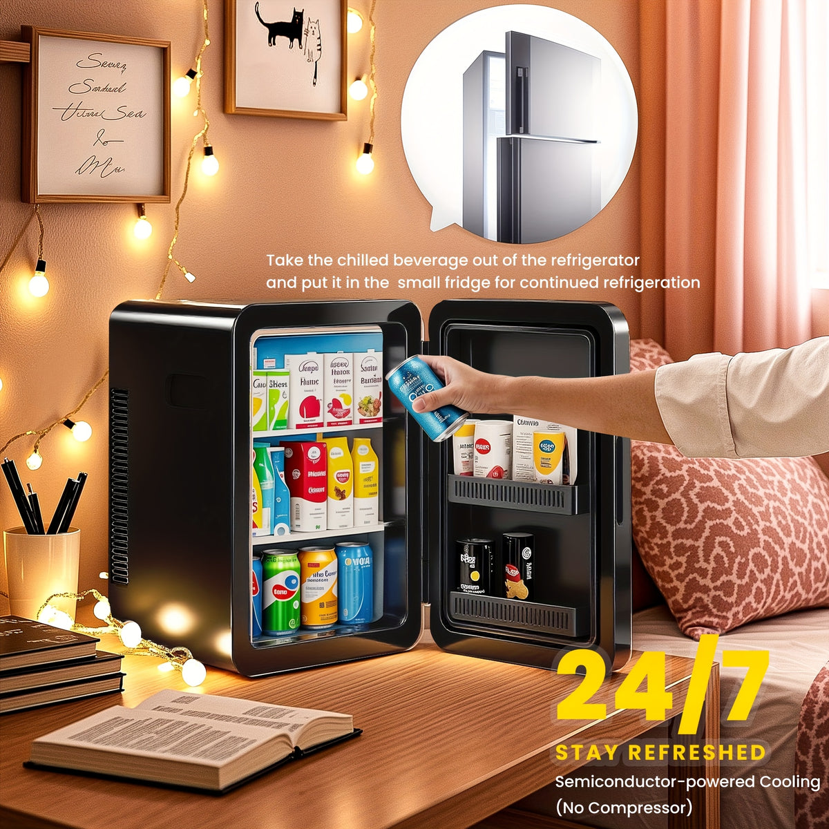 Portable Mini Fridge by ADVWIN, Glass-Front Cooler and Warmer with Listed AC/DC and 12V Support for Bedroom, Office, Dorm and Car Use