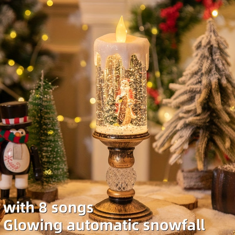 Musical Christmas Flameless Candle Lamp, Listed 11.4-Inch Decorative Light with Rotating Snowflake Feature in Santa Claus, Santa Hugging Bear or Snowman Designs