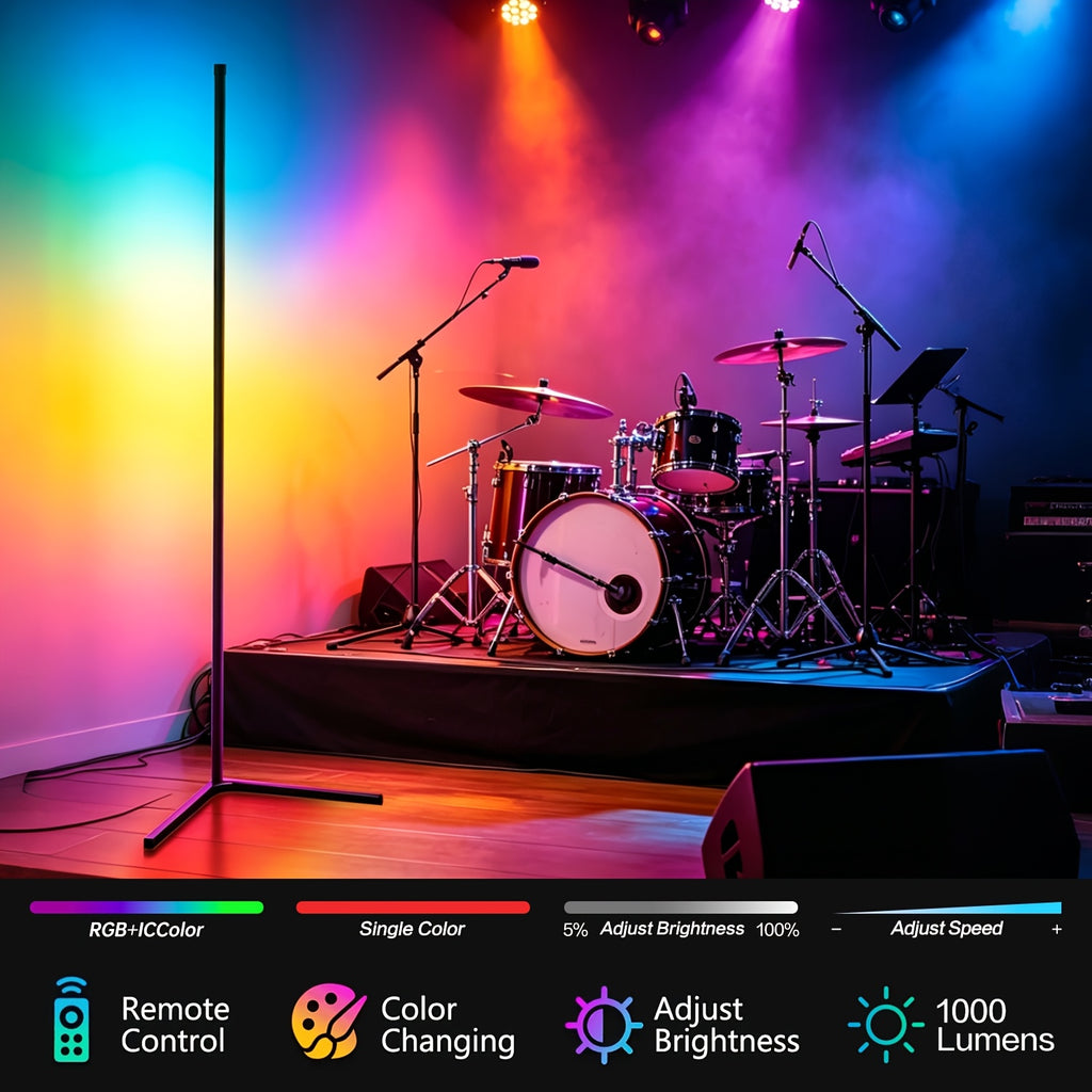 Music Sync RGB Floor Lamp with Listed 56-Inch Height, USB Power, App and 24-Key Remote Control, Black or White Stand in One or Two Packs for Indoor Mood Lighting