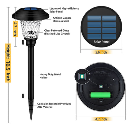 Glass Solar Pathway Lights 8-Pack with Stainless Steel Material Reference and Automatic On-Off, Brown or Black Options for Garden, Patio and Walkway Decor