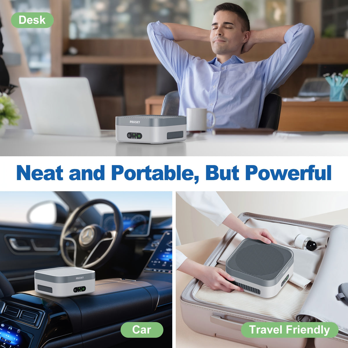 USB-C HEPA Air Purifier with 3-Stage Filtration, Sleep Mode, Three Fan Speeds and Touch Timer, Portable Air Cleaner for Bedrooms and Home Offices